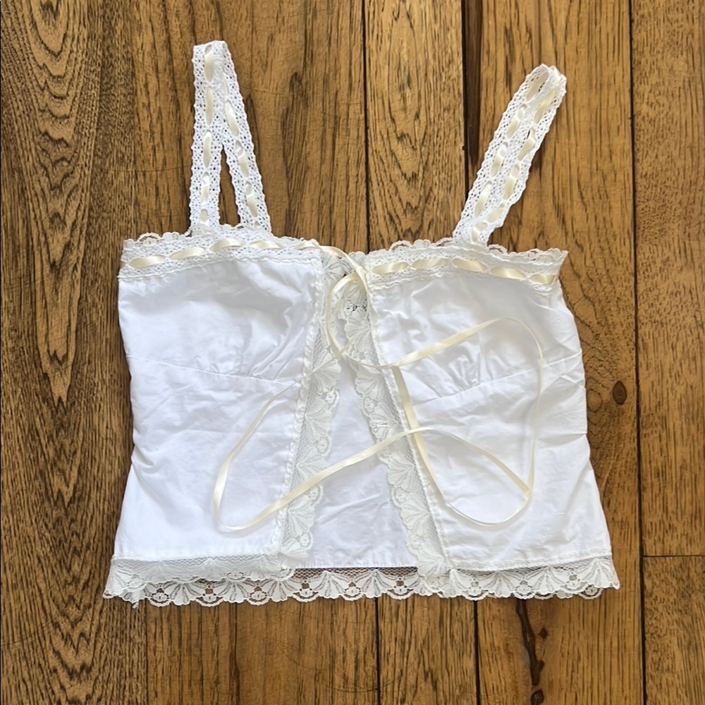 White linen front tie top